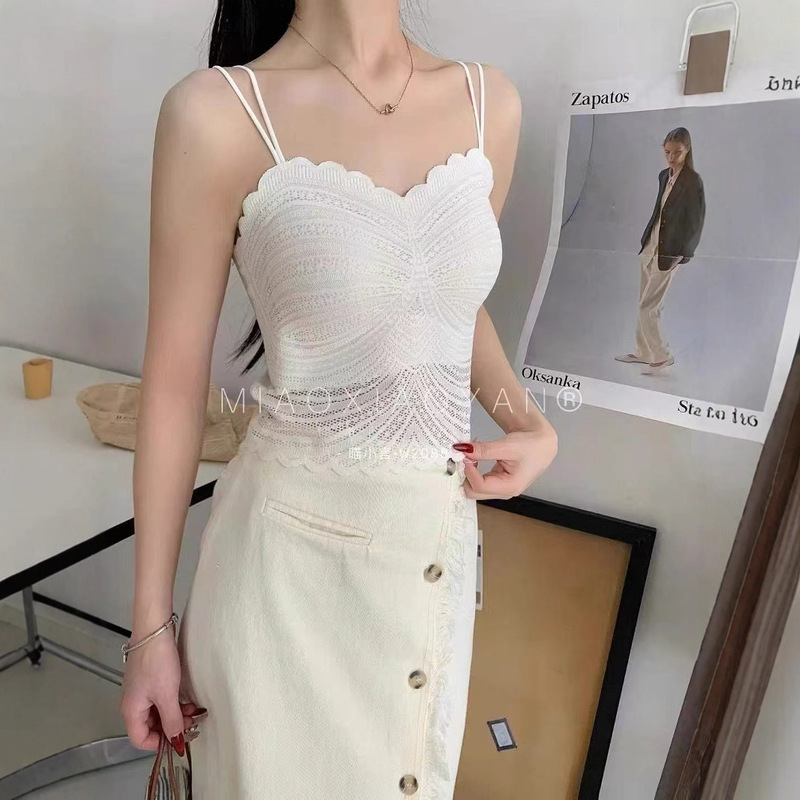 Gu Fei 3386 Hollow Floral Pattern Camisole with Beautiful Back, Sexy Lace Camisole with Integrated Chest Pad, Inner Wear 2088