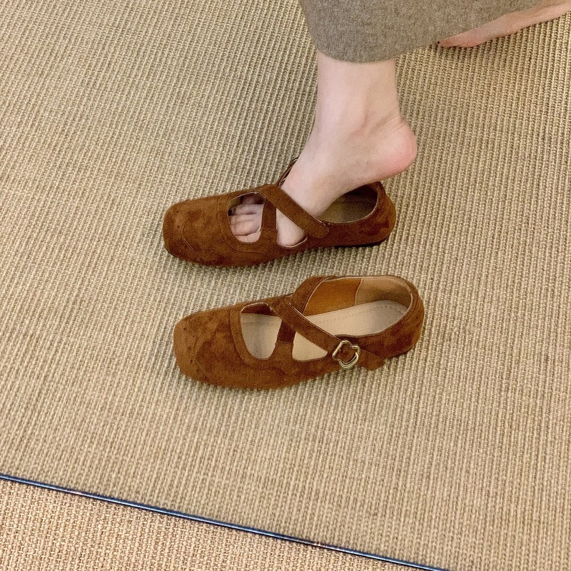 复古绒面交叉带芭蕾单鞋女2025春秋新款芭蕾配裙子晚晚风玛丽珍鞋|undefined