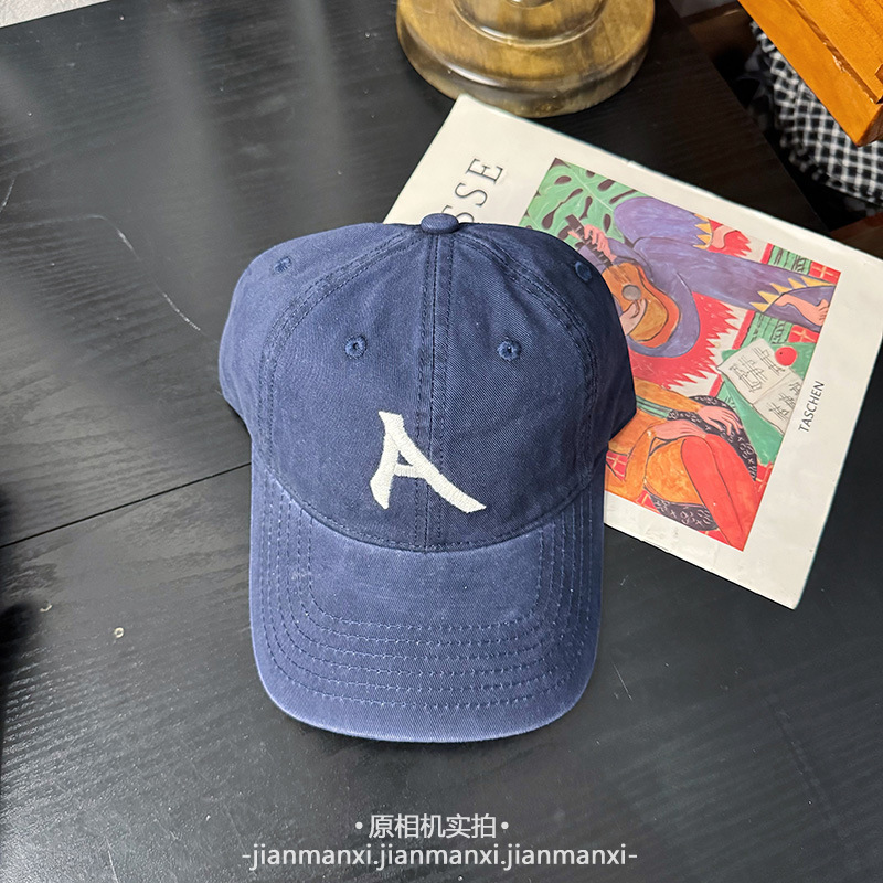 新款字母A刺绣水洗棉休闲韩版韩国棒球帽子男女显脸小遮阳鸭舌帽|undefined