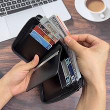 外贸热销男士拉链钱包多功能卡包大容量跨境专供现货油皮竖款钱包