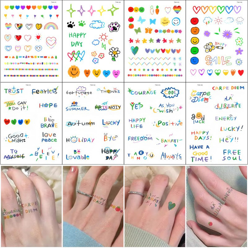 Colorful Cute Tattoo Stickers Waterproof Finger Tattoo Stickers Small Size Colorful English Set Ring Tattoo Small Designs Colorful Cute Tattoo Stickers Waterproof Finger Tattoo Stickers Small Size Colorful English Set Ring Tattoo Small Designs