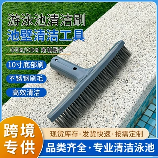 厂家直供热卖10寸泳池底部刷不锈钢刷毛澳洲手柄壁刷鱼池清洁工具