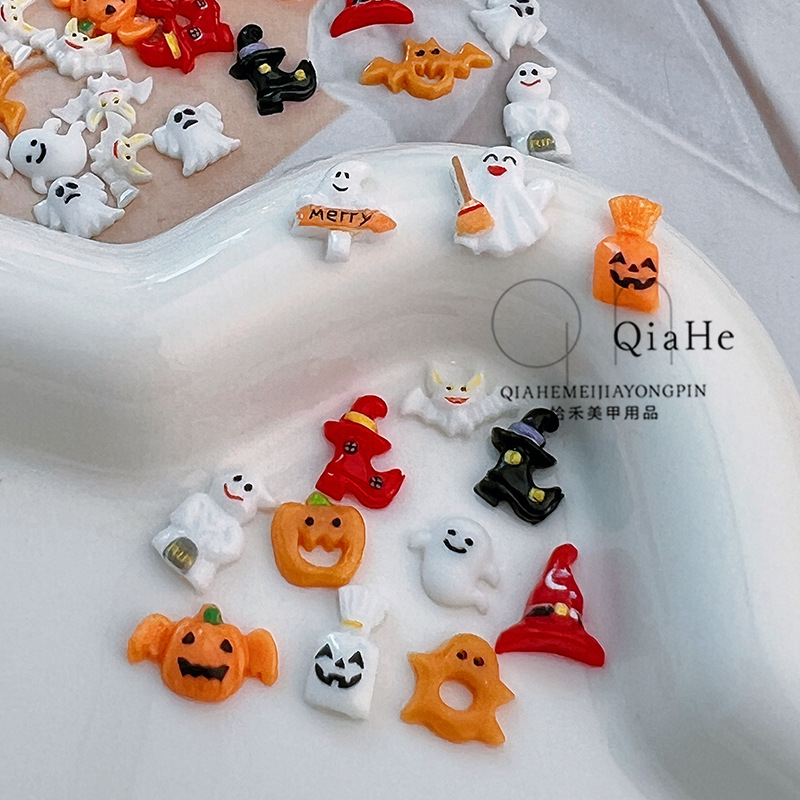 New Halloween series pumpkin ghost cream glue dripping oil three-dimensional resin nail decoration DIY mixed accessories New Halloween series pumpkin ghost cream glue dripping oil three-dimensional resin nail decoration DIY mixed accessories