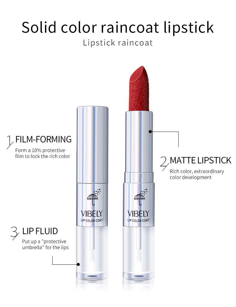 VIBELY Dual-head Lipstick Raincoat Non-stick Cup Long-lasting matte Bright Red 999 Lipstick Two-in-one Lip Gloss undefined
