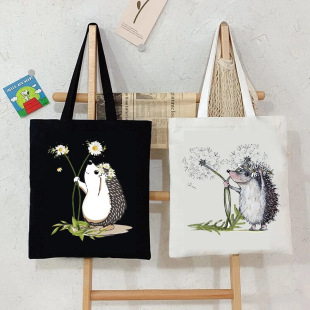 Cute Flower Hedgehog handbag cartoon animal shopping bag hedgehog canvas shoulder bag ladies bag
