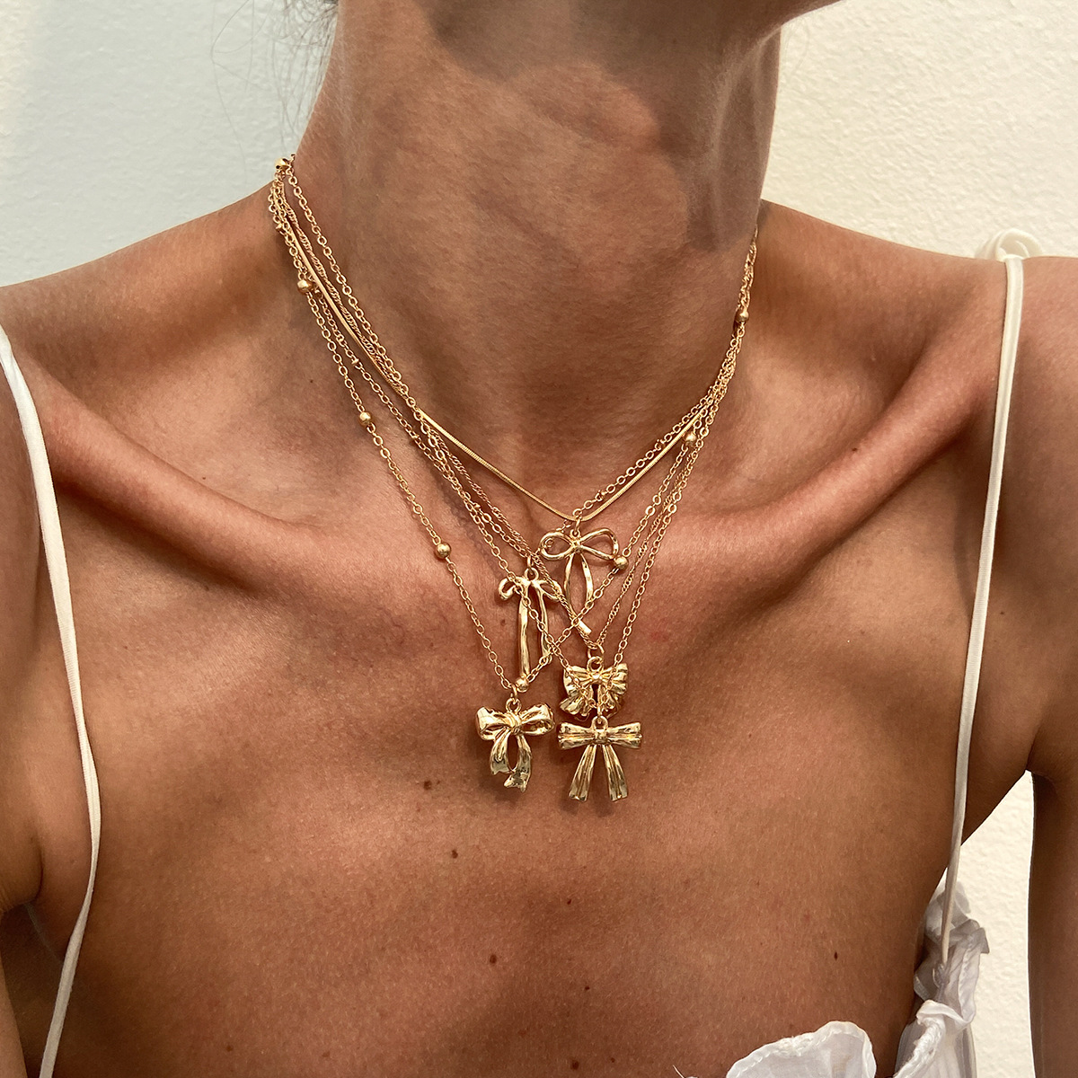cable chain Chain Type 1 Set Quantity Retro Classic Style Bow Knot Alloy Metal Cable Chain Lobster Trigger Clasp Closure Pendant Necklaces Wholesale