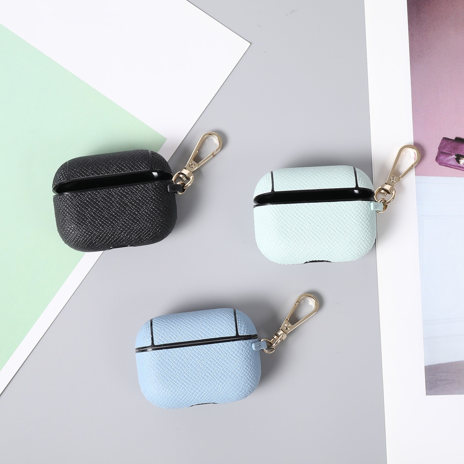 Suitable for airpods pro PU leather case earphone case side hanging fresh and fashionable earphone protective case