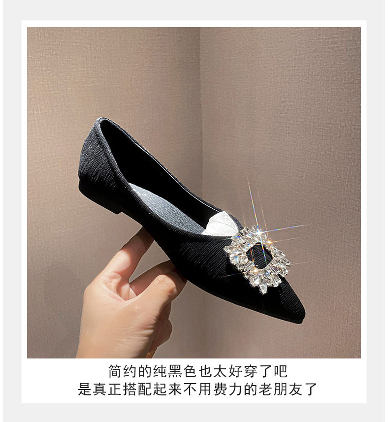 Giày búp bê nữ mũi nhọn gót thấp đính đá phối nơ, kiểu Pháp thanh lịch — Màu hồng, Màu mơ, Màu đen chi tiết 11