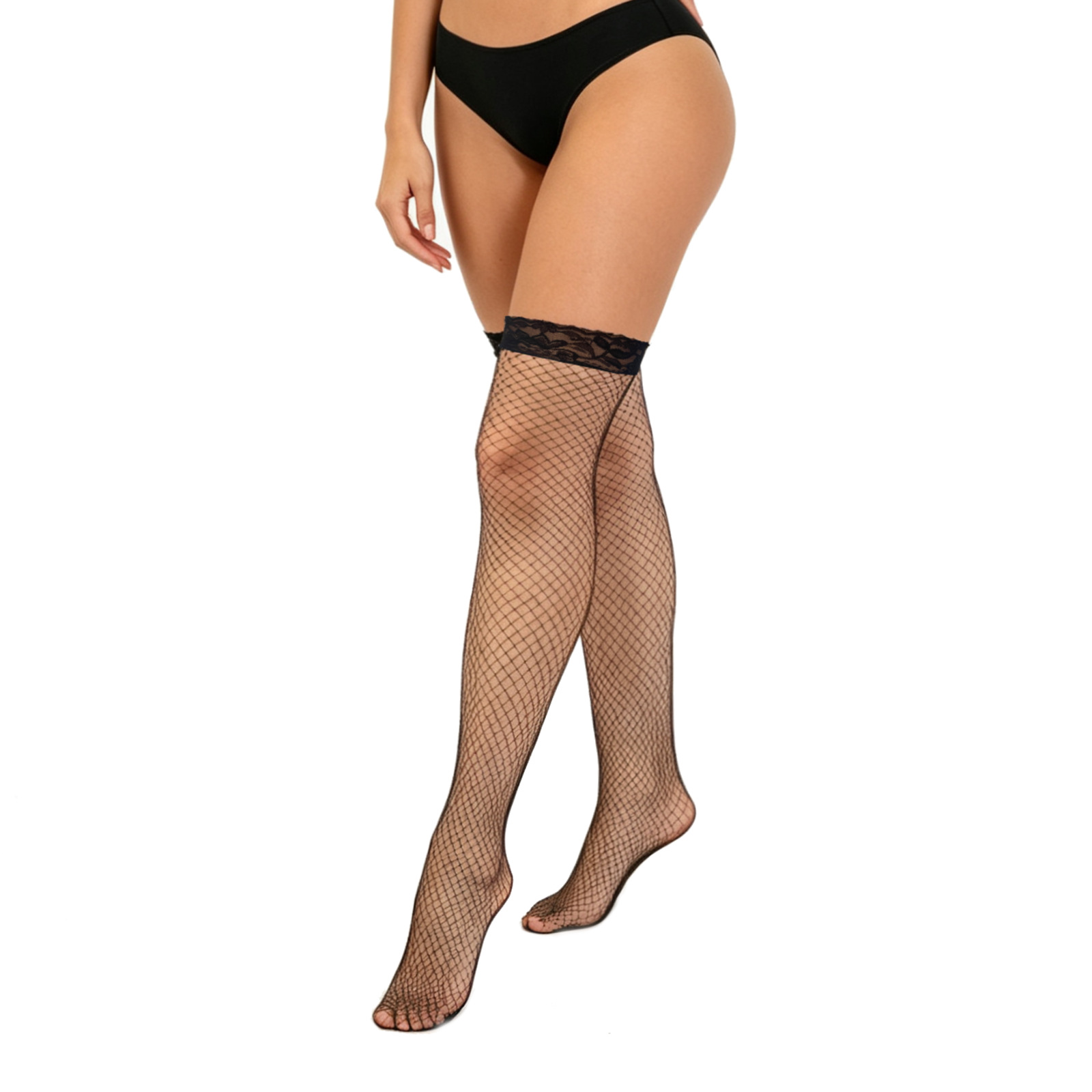 Transfronterizo para mujeres sobre la rodilla medias elásticas mallas pantalones huecos de seda negra europeas y americanas medias de red de pesca