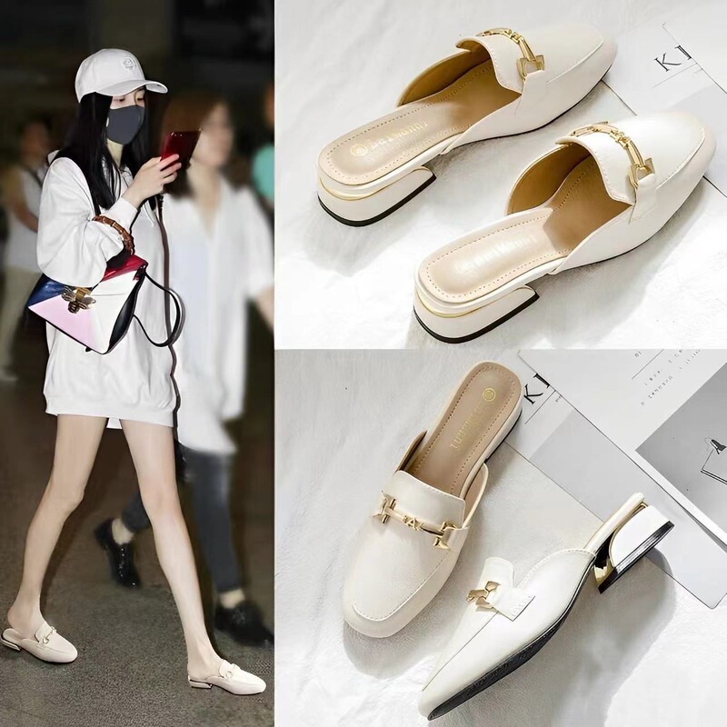 Genuine Leather Slippers Women's Outer Wear 2025 New Flat Lazy Men's Half Slippers Women's Summer Shoes Women's Spring and Autumn Shoes