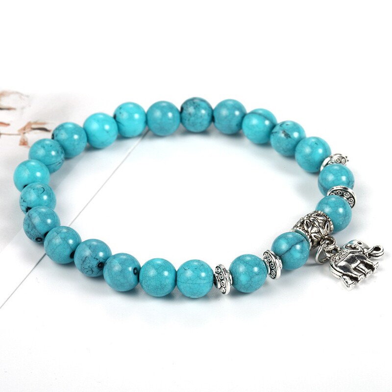 European and American fashion imitation natural stone distressed elephant bracelet blue round bead elastic bracelet factory direct bracelet wholesale European and American fashion imitation natural stone distressed elephant bracelet blue round bead elastic bracelet factory direct bracelet wholesale