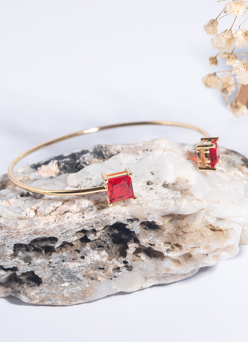 Fashion Square Copper Plating Inlay Artificial Gemstones Bangle 1 Piece