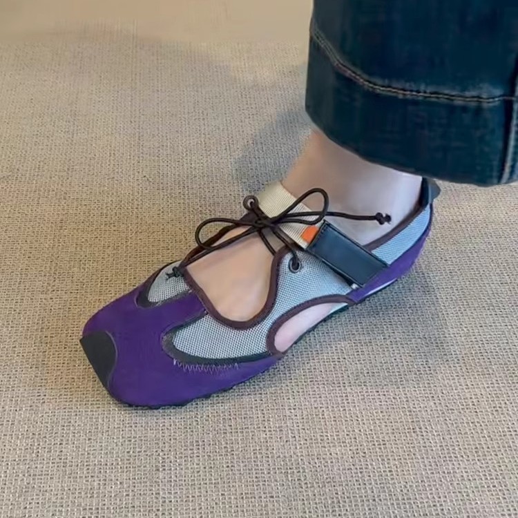 Versión de piel de oveja ~ Zapatos de senderismo deportivos retro feos y lindos para mujer, zapatos Mary Jane huecos casuales de todo fósforo, zapatos individuales con velcro