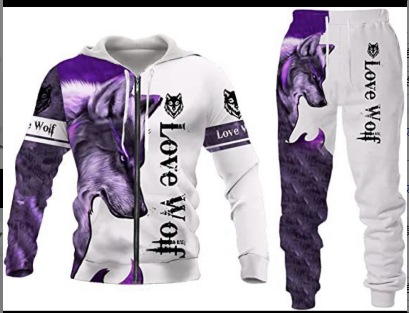 2024 Traje de suéter con capucha con estampado 3D de lobo nuevo transfronterizo Primavera y otoño Fábrica de suéter con capucha para hombre europeo y americano al por mayor