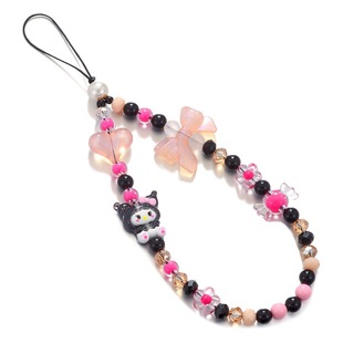 Cross-border New Candy Color Cartoon Beaded Sanrio Mobile Phone Chain Bow Anti-lost Mobile Phone Case Hanging Chain Lanyard Women