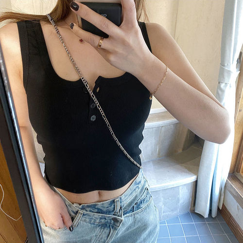 Hong Kong style short inner sleeveless knitted suspender top for women spring and summer outer wear tight basic hot girl vest