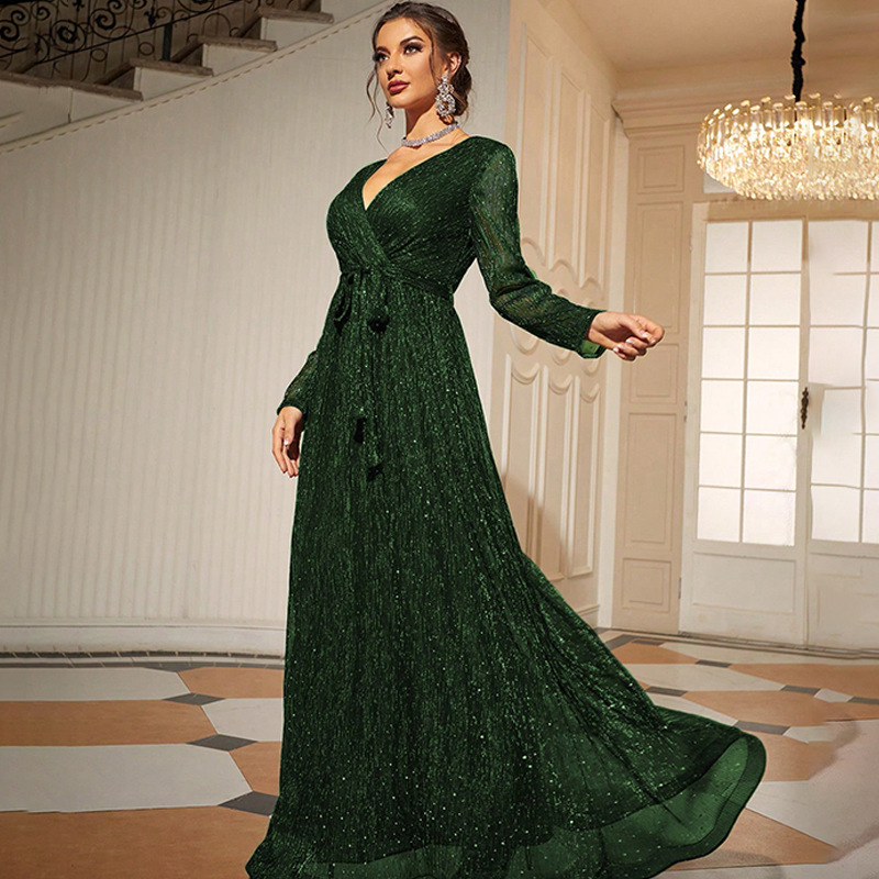 Wholesale Long-Sleeved Evening Dress New Banquet Prom Party Dress Long Annual Meeting Evening Dress Birthday Party Dress