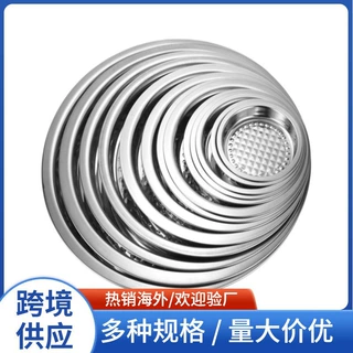 跨境不锈钢钻石盘银色盘圆盘菜盘印花盘餐盘加厚加深20-70cm盘