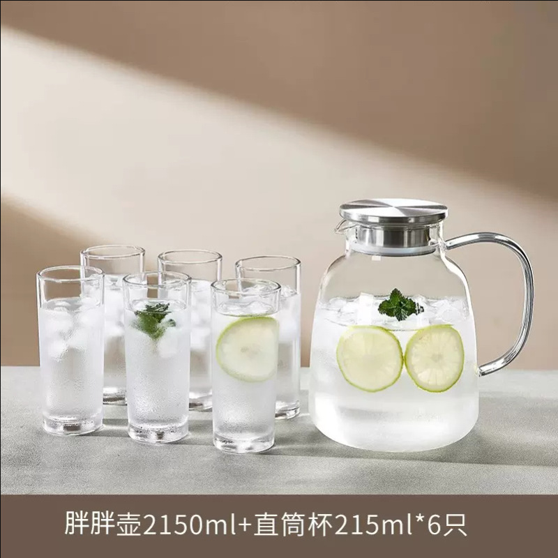 高温家庭用冷水ポット大容量ガラス冷水ポット冷水ティーポット白湯カップセット|undefined
