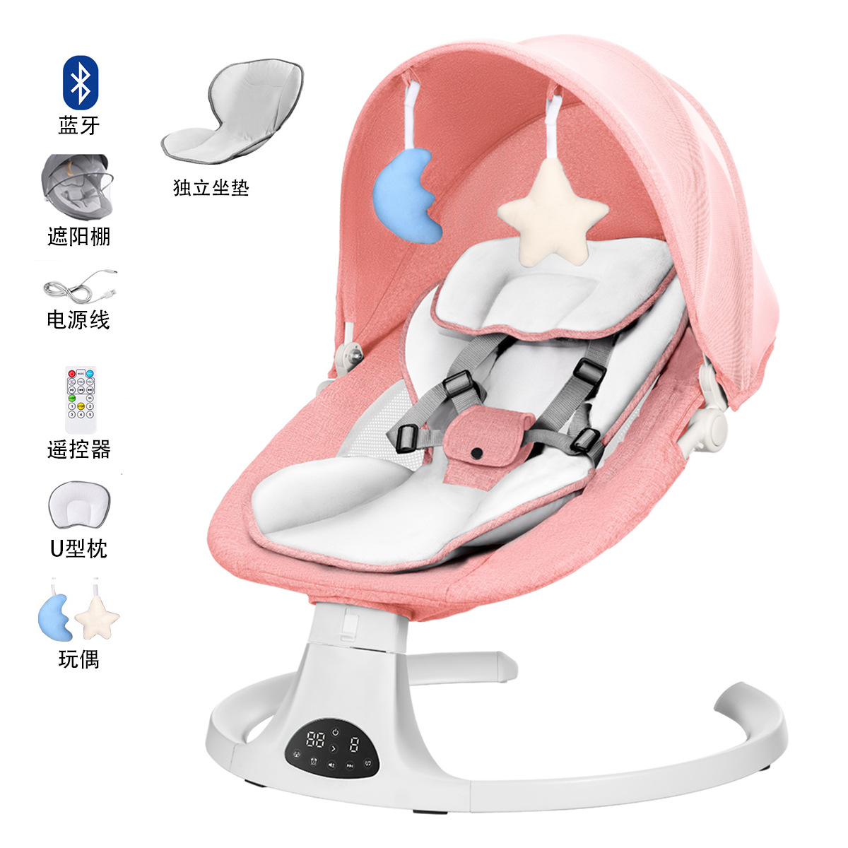 Silla mecedora inteligente popular transfronteriza para bebés, cuna multifuncional para recién nacidos que induce al sueño, silla mecedora musical relajante para bebés