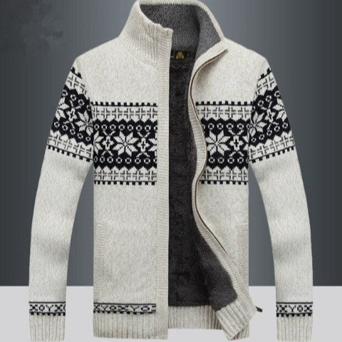 New fleece-lined Thickened Knitted Sweater Jacket Men's Korean Casual Cardigan Sweater fleece-lined Top Autumn and Winter Fashion