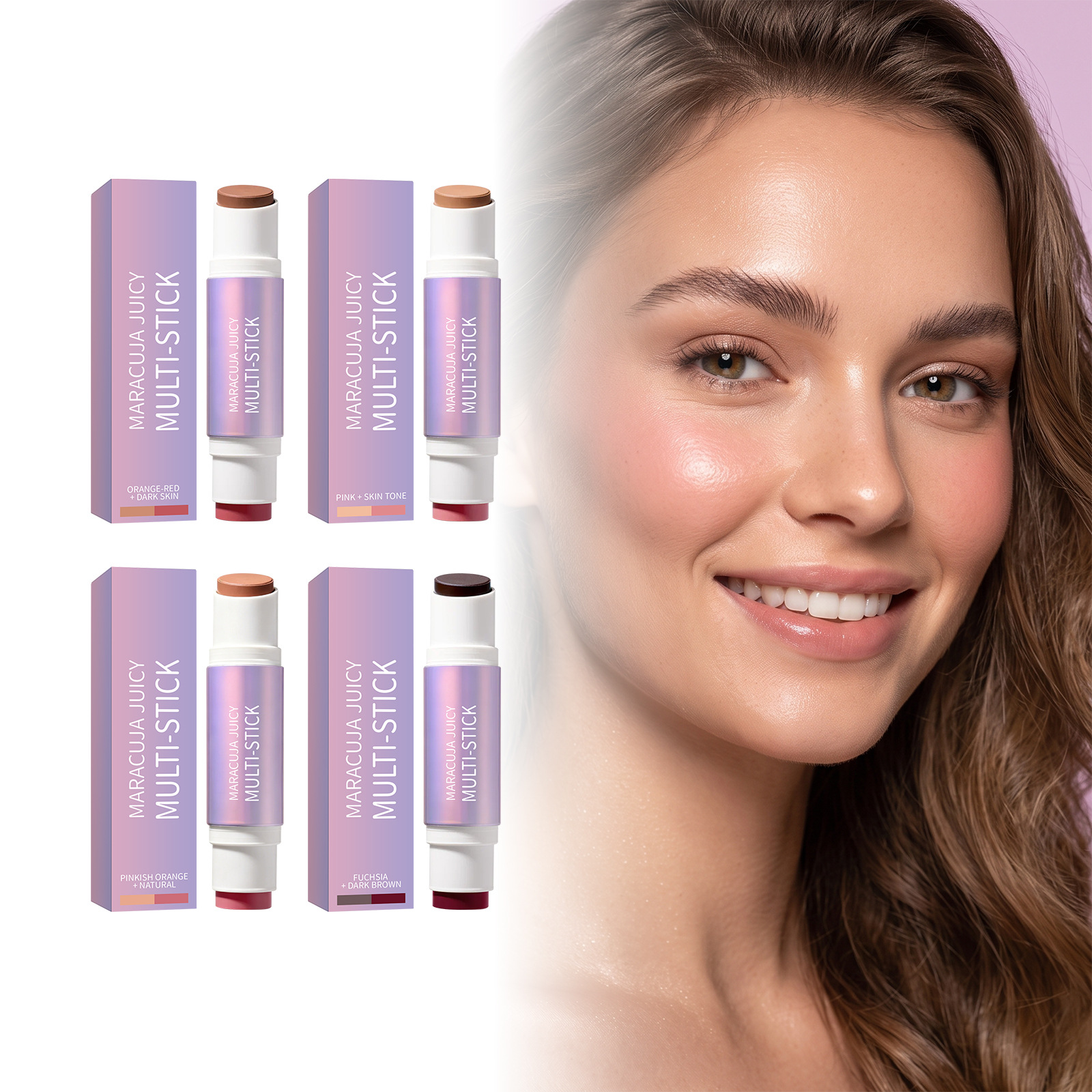 Two-In-One Blush and Contour Stick Series, Silky Texture, Natural Color, Multi-Color Makeup Stick for Brightening and Contouring the Face