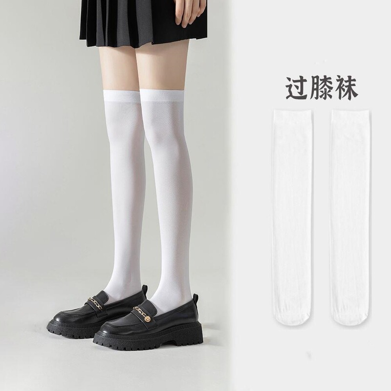 天鹅绒微压力小腿袜夏季薄款瘦腿美腿黑白色过膝袜JK袜配短裙袜子|undefined