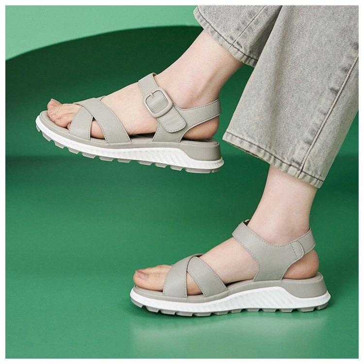 Sandal quai chéo nữ đế dày chống trượt mùa hè — màu nâu, màu đen, màu xám, màu mơ chi tiết 14
