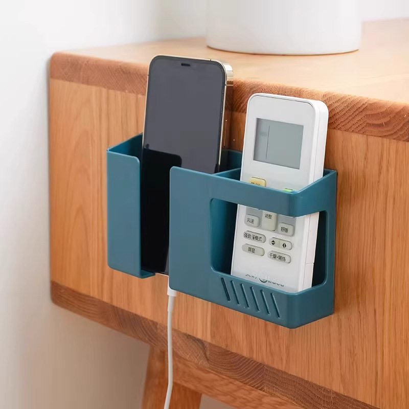 soporte de carga de teléfono móvil doble pared colgante caja de almacenamiento cabezal de cama control remoto doméstico aire acondicionado televisión control remoto percha de almacenamiento image 1
