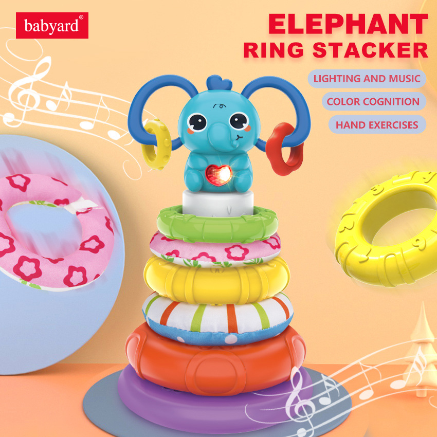 Niños y niñas pequeños transfronterizos Música de Jenga Arco iris Torre Anillo Educación temprana para niños Rompecabezas de Jenga Juguetes Montessori