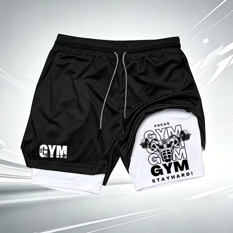 Men's Gym Printed 2-in-1 Sports Shorts Quick Dry Breathable Compression Lined Shorts for Running Gym and Training Men's Gym Printed 2-in-1 Sports Shorts Quick Dry Breathable Compression Lined Shorts for Running Gym and Training