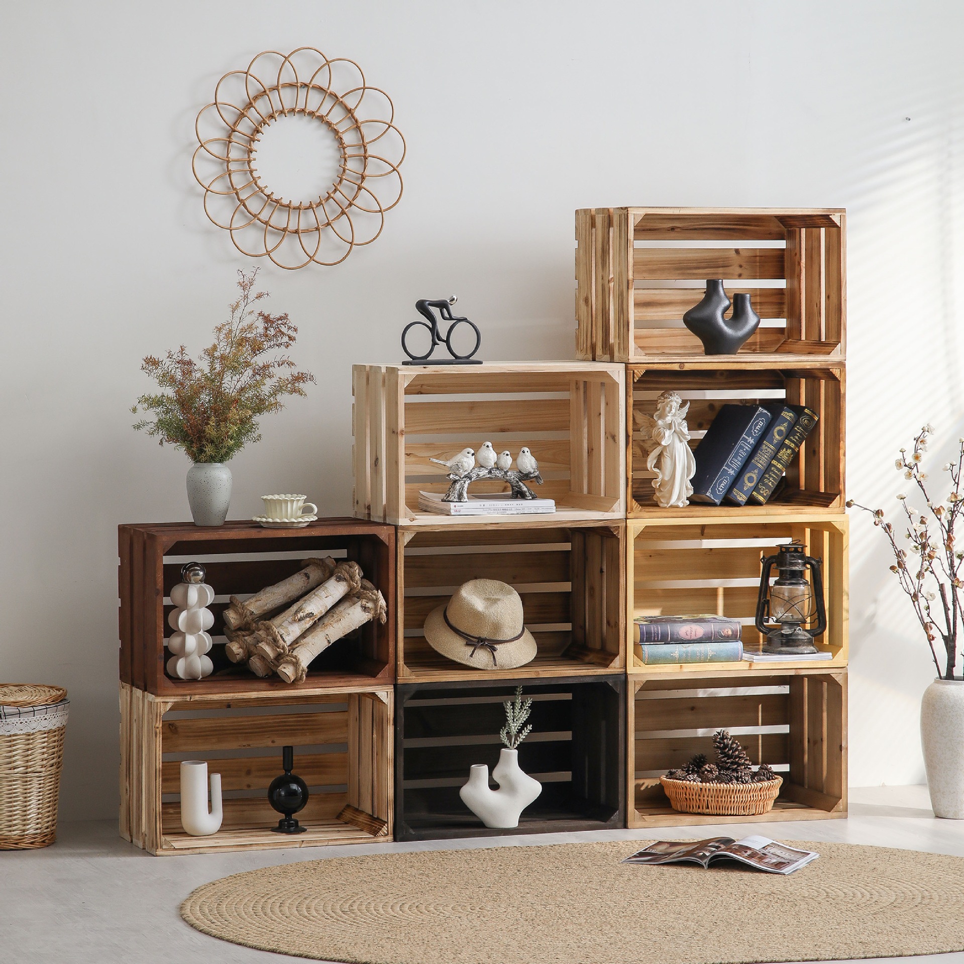 实木箱子储物箱木框箱置物水果筐超市陈列木箱复古储物收纳箱色