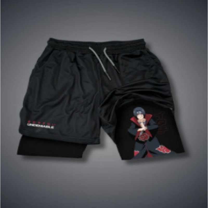 European and American Cross-border Hot-selling Anime Printing Trendy Sports Shorts Stretch Breathable Fitness Double-layer Shorts