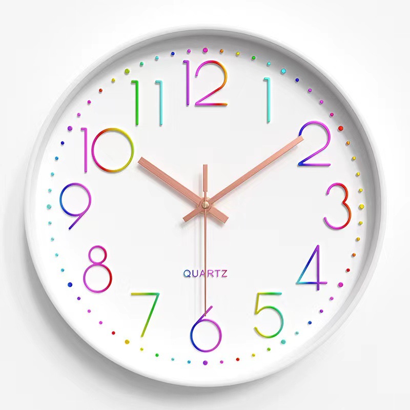 12 pulgadas 30CM simple venta de plástico silencioso reloj de pared creativo de moda sala de estar digital tridimensional arco iris escala reloj de pared