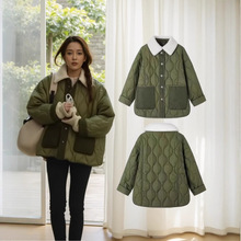 现货刘亦非同款级高感羊羔毛撞色翻领夹克外套女冬超好看菱格棉服