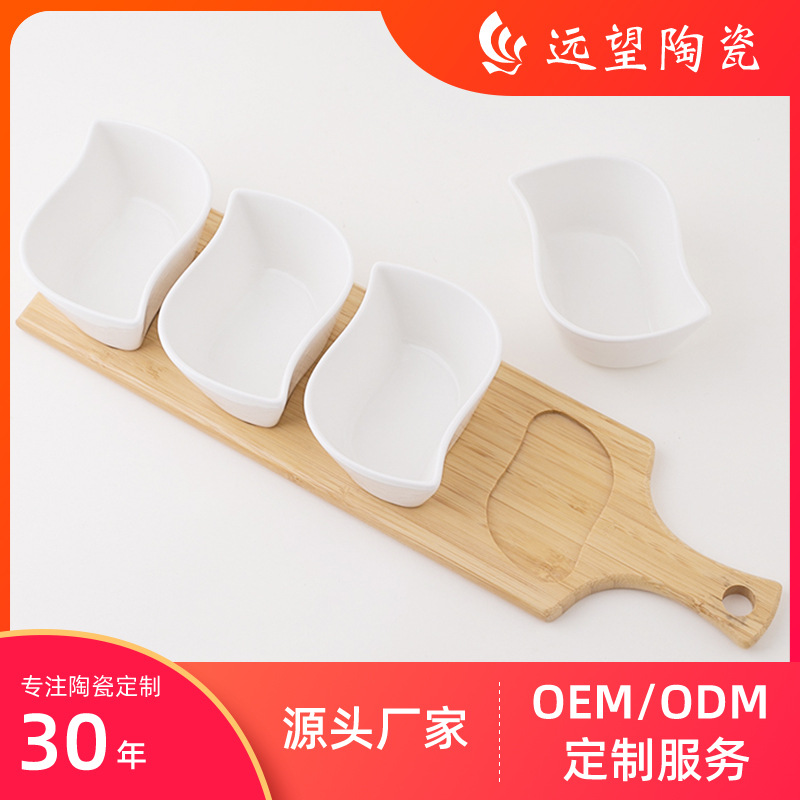 Fabricantes personalizados de frutas secas platos de nueces cuatro cuadrículas apilables hotel estrella creativo nueces semillas de melón nuevo soporte de madera sólida