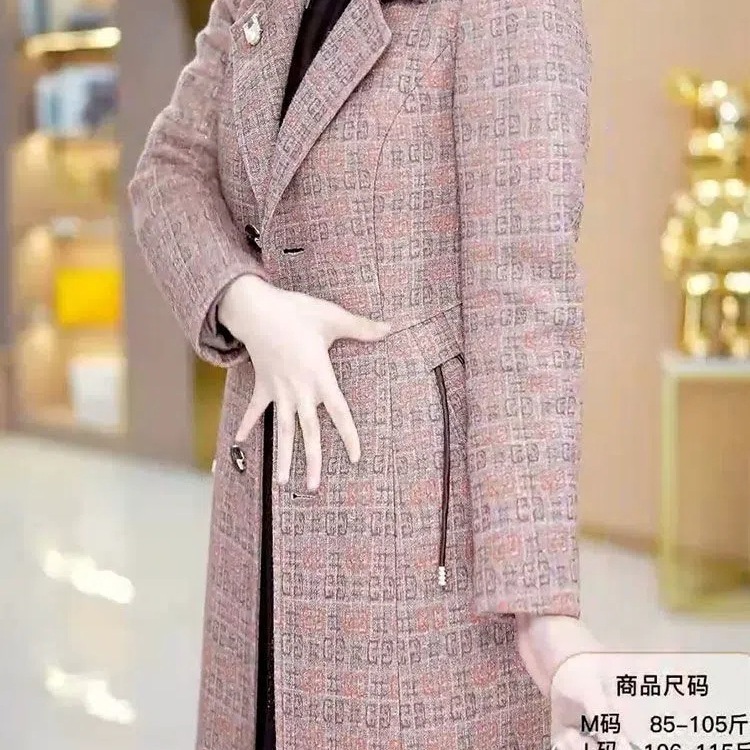 格纹过膝毛呢外套女秋冬新款时尚洋气减龄显瘦中长大衣|undefined