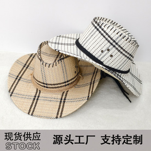 Factory Ready-Made Hats Wholesale Outdoor Scenic Spots Travel Large Brim Grassland Sun Protection Sun Hat Straw Hat Western Cowboy Hat
