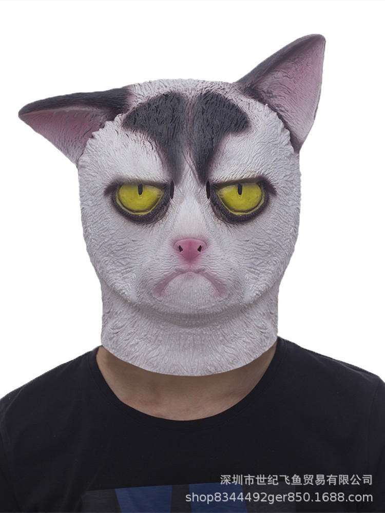 Máscara de cabeza de gato lindo gato negro látex tocados Halloween bola animal apoyos etapa suministros de rendimiento
