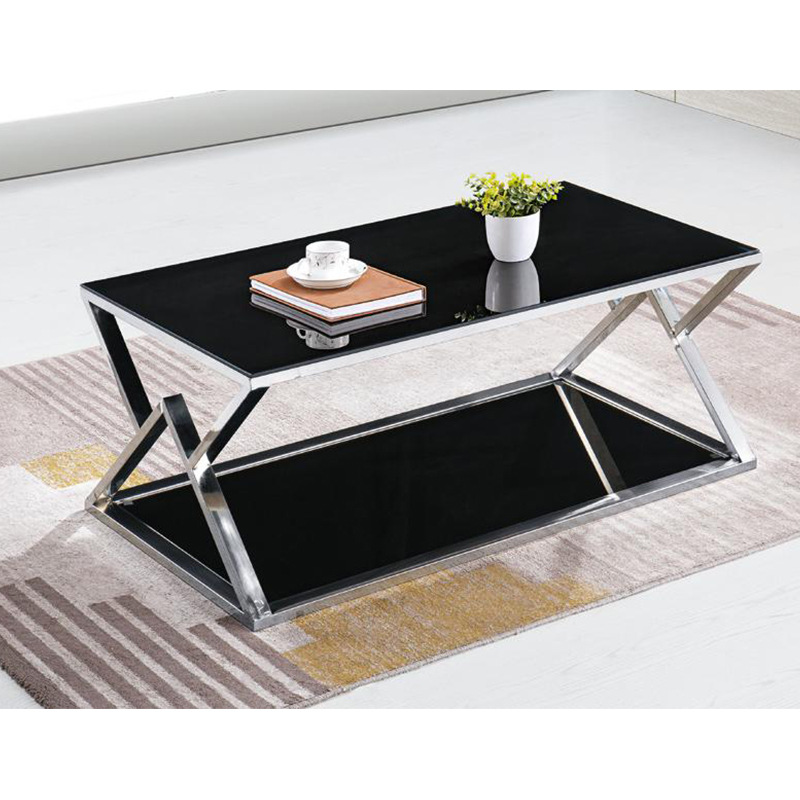 Nueva mesa de acero inoxidable de tipo pequeño, mesa de té de vidrio templado, sala de estar, mesa de té de oficina de lujo ligera, alquiler de casas