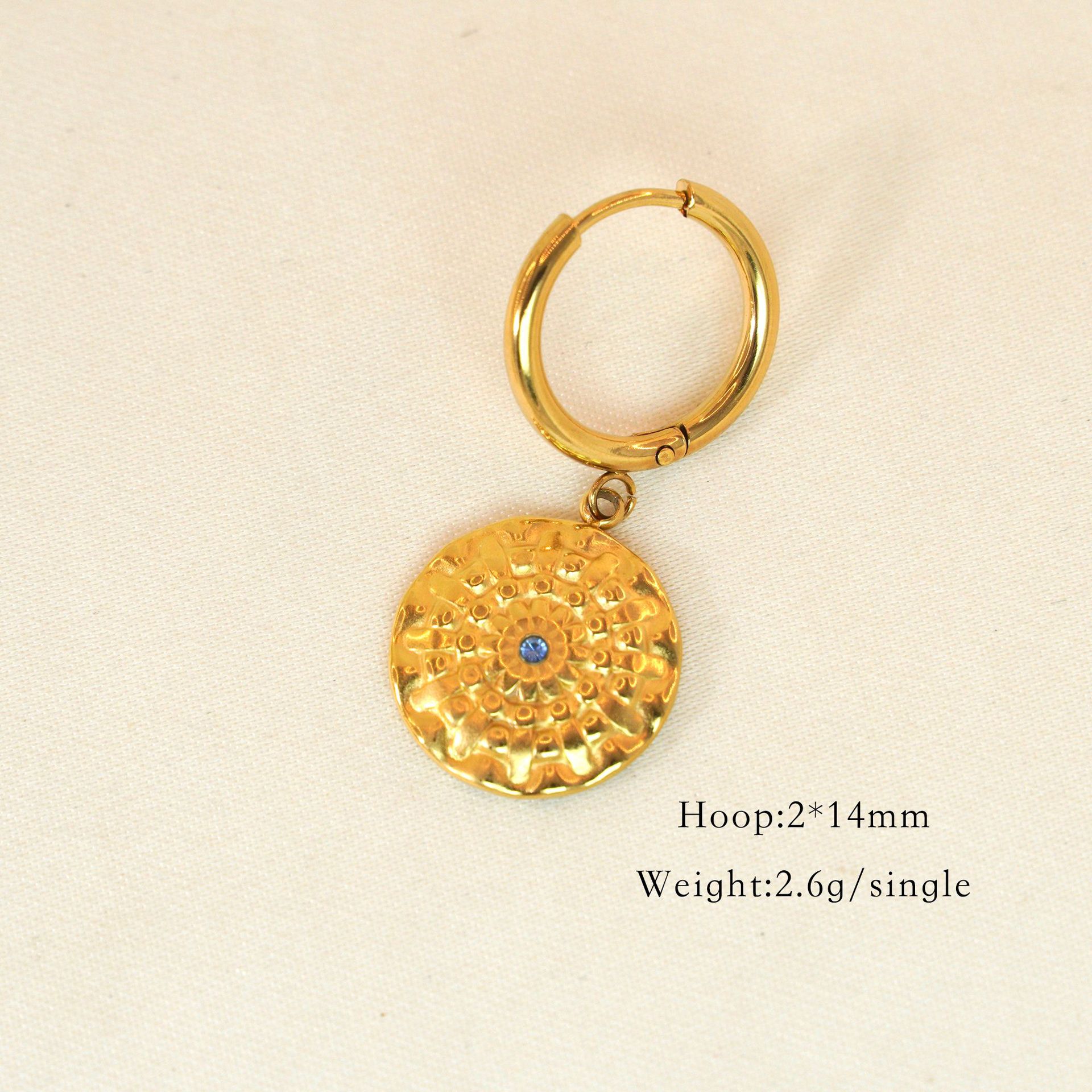 8g Weight PVD Coated Gold Plating Process 304 Stainless Steel Ear Needle Material Charm Sleeper Hoop Earrings, Drop Earrings Classification 1 Piece Quantity Daily, Date Occasion natural stone, Titanium Steel Material Printing, Round, Sun Pattern All Seasons Season Women's Gender Polished Finish Elegant Style 1 Piece Elegant Printing Round Sun Natural Stone Titanium Steel PVD Coated Charm Sleeper Hoop Earrings Drop Earrings 13