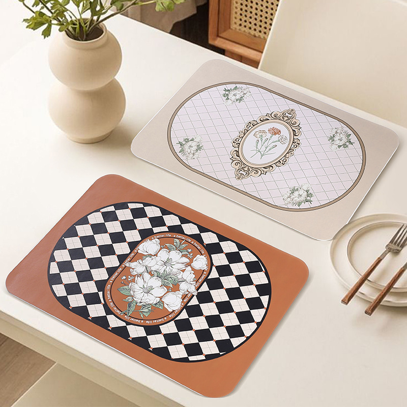 Estera de mesa de cuero vintage impermeable a prueba de aceite desechable vajilla estera tablero de tablero nórdico rejilla lado del gabinete estera de aislamiento engrosada