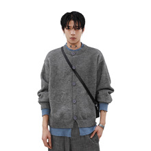 美式复古学院风假两件开衫毛衣男女秋冬季宽松松弛感针织衫男潮流