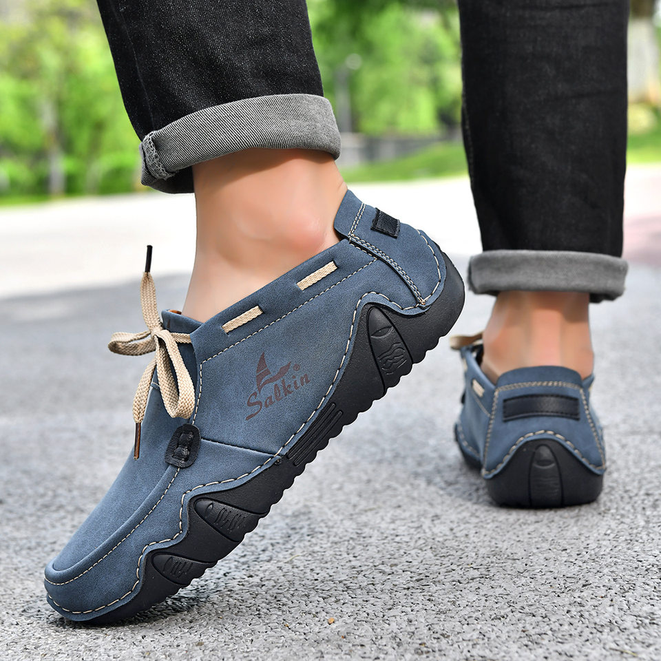 Giày lười nam cỡ lớn da heo khoét lỗ cổ cao, giày slip-on mũi tròn đế cao su — 2691 màu nâu, 2691 màu trắng, 2691 màu xanh lá cây, 2691 màu đen chi tiết 5