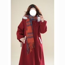 许愿日 圣诞战袍中长款毛呢外套冬装新款甜美氛围感红色呢子大衣