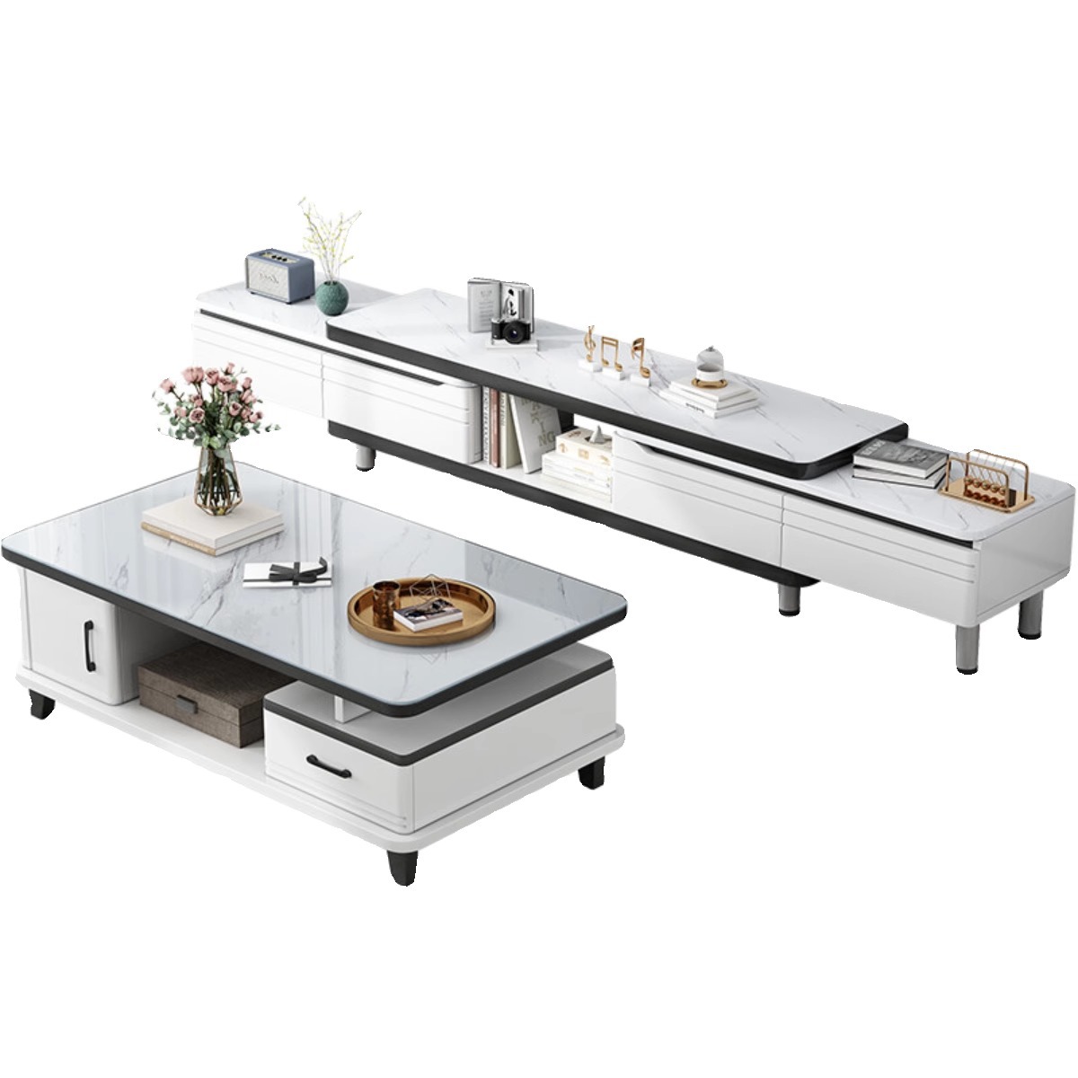 Gabinete de televisión moderno y simple sala de estar doméstica tipo piso retráctil 2024 nuevo gabinete de televisión de mesa de té combinación