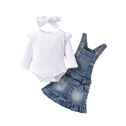 Baby Spring and Autumn Set with Long Sleeve Bodysuit and Denim Overalls for SAMGAMIBABY - Two Piece Ins Style Infant Outfit