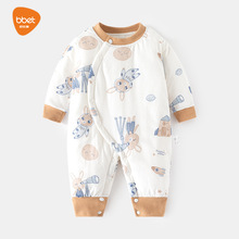巴比象加棉连体衣宝宝120克夹棉秋冬无骨哈衣薄棉加厚偏襟爬服