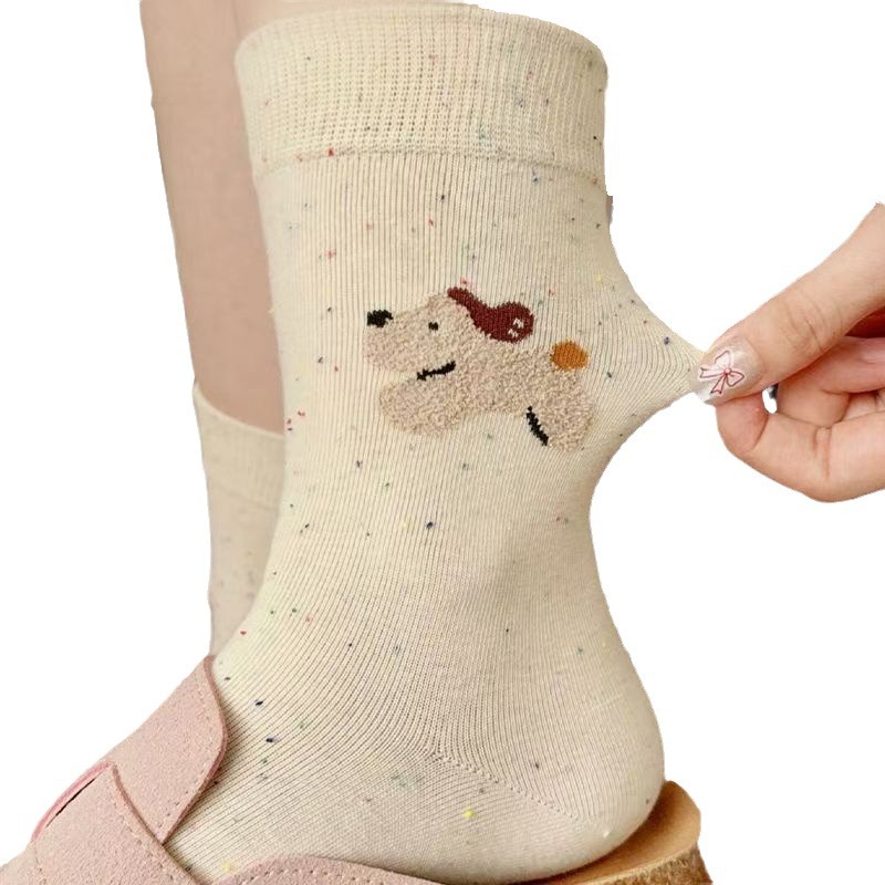Flocado japonés linda chica hilo de puntadas dibujos animados otoño e invierno calcetines al por mayor Zhuji calcetines de mujer marea callejera