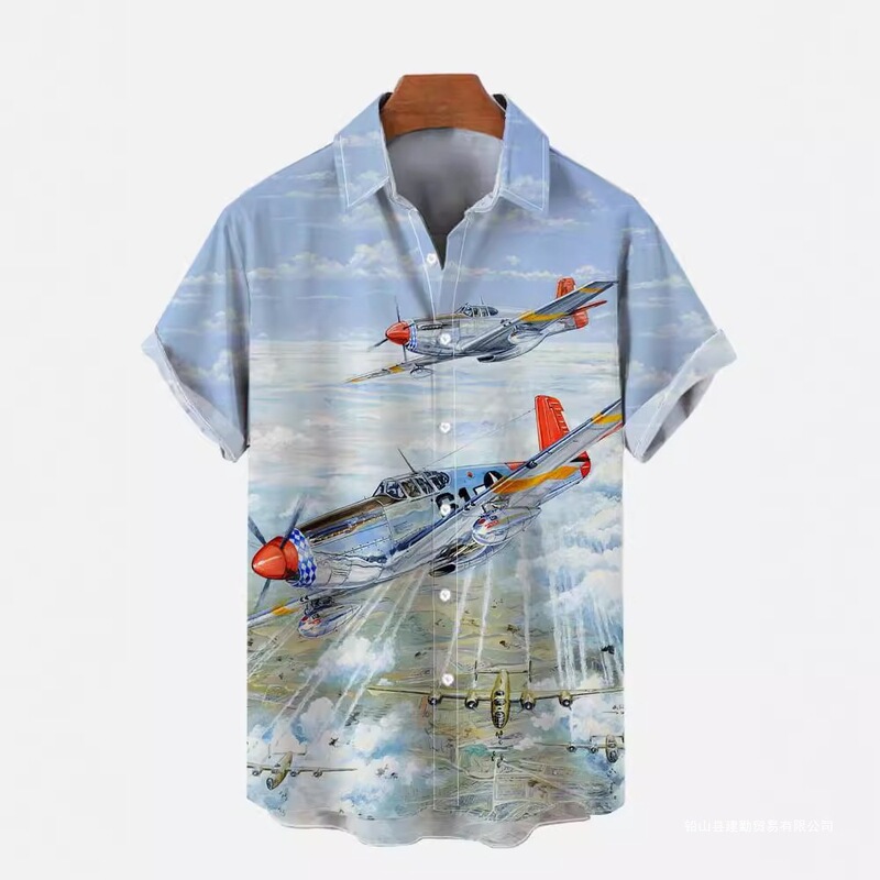 Seasonal Hawaiian 3D Single-Breasted Style Printed Short-Sleeve Shirt Cross-Border Men's Fighter Beach Shirt